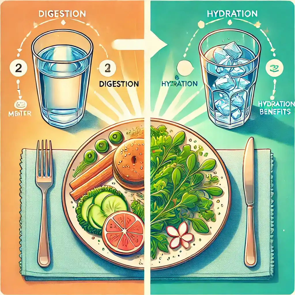 A cycle and a glass of water, emphasizing the importance of timing when drinking water before meals