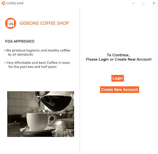Coffee Shop management system welcome page