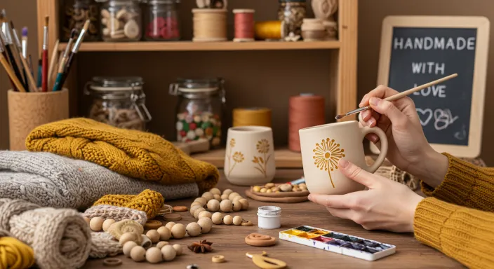 A scene of a person crafting hand made goods