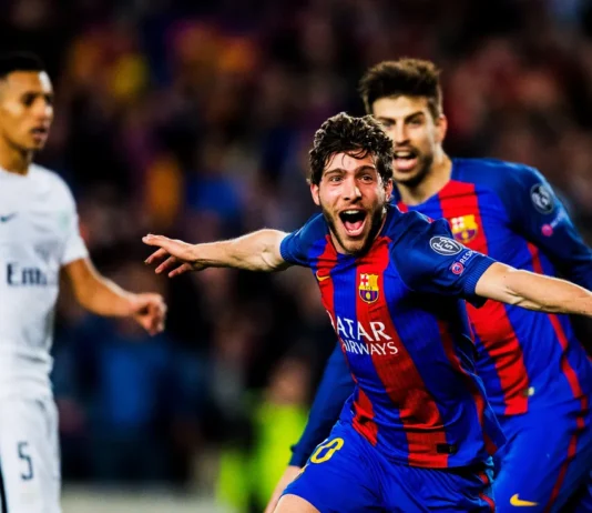 Teams that Came Back from 3 Goals Down in the UEFA Champions League in Recent Times Sergi Roberto celebrates after scoring Barcelona's sixth goal against PSG in the 2016/17 Champions League last 16 second leg