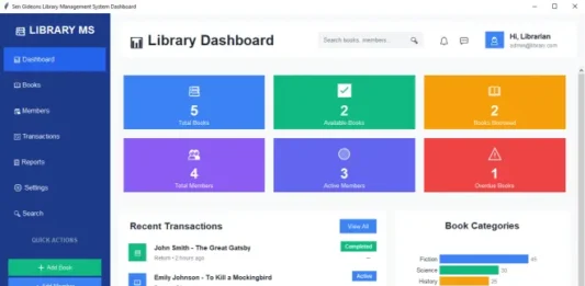Python Tkinter Modern Library management System Dashboard UI
