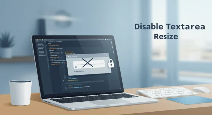 modern blog thumbnail showing a laptop screen displaying HTML and CSS code with a textarea element on a webpage