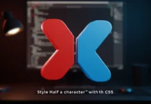 Is It Possible to Apply CSS to Half of a Character? A dynamic 3D render of a single, large alphabetical character (like 'A' or 'X') split perfectly in half down the middle