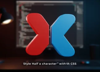 Is It Possible to Apply CSS to Half of a Character? A dynamic 3D render of a single, large alphabetical character (like 'A' or 'X') split perfectly in half down the middle