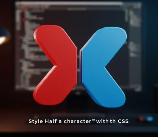 Is It Possible to Apply CSS to Half of a Character? A dynamic 3D render of a single, large alphabetical character (like 'A' or 'X') split perfectly in half down the middle