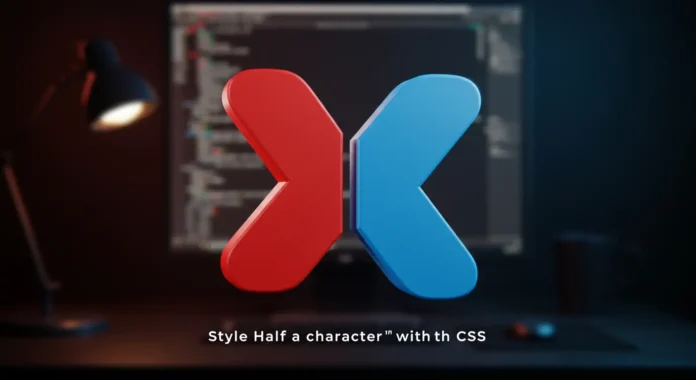 A dynamic 3D render of a single, large alphabetical character (like 'A' or 'X') split perfectly in half down the middle